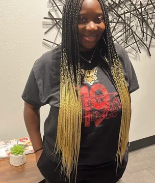 Woman with long straight box braids