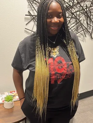 Woman with long straight box braids