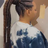 Thick box braids twisted into a high side ponytail