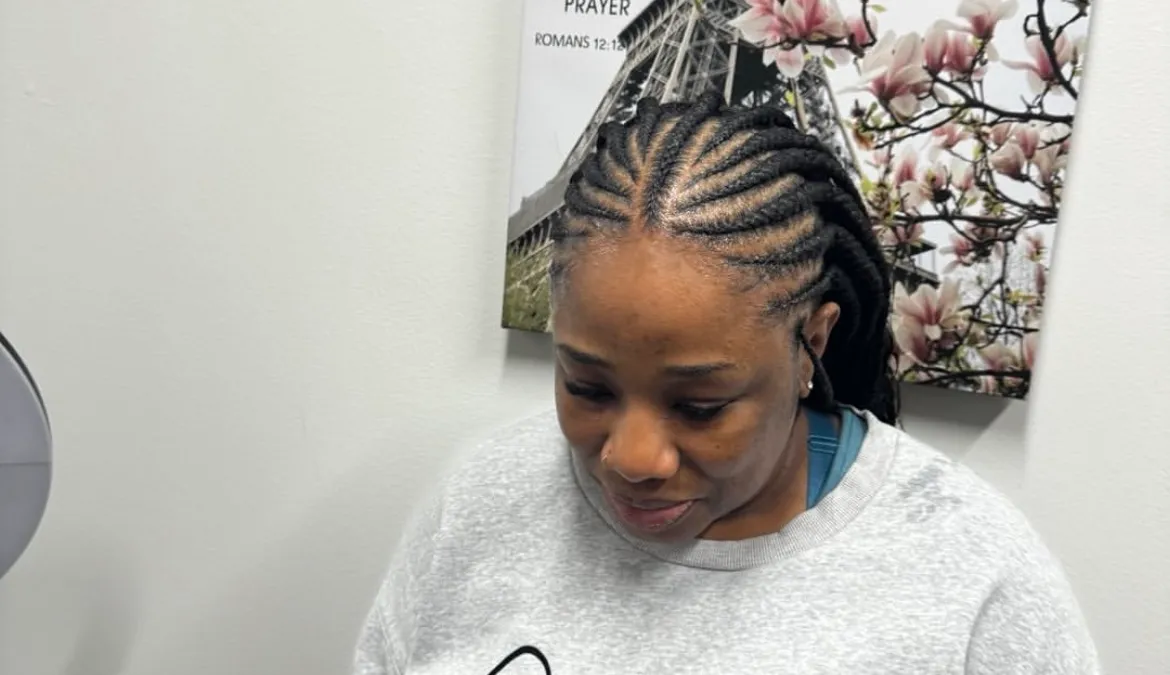 Cornrows swept back close to the scalp